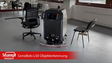Die autonome Scheuersaugmaschine CenoBots L50 erkennt eigenständig Objekte und Personen und weicht ihnen präzise aus.