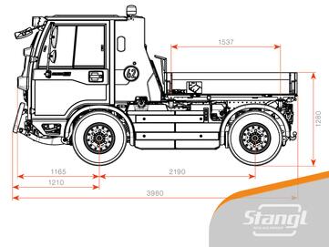 Abmessungen Multicar M29 Schmalspur-Geräteträger von Stangl für kommunale Einsätze am Bauhof und in der Gemeinde