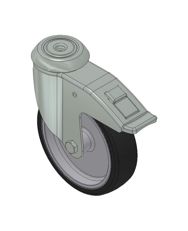 Stangl Lenkrolle Ø 125mm mit Bremse, Rückenloch, Gummi Ruwac WSP 2000