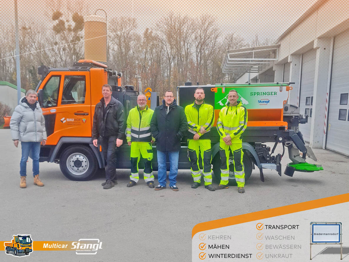 neuer Multicar Geräteträger von Stangl, für Winterdienst, Transporte und Bankettmähen, an Marktgemeinde Biedermannsdorf übergeben