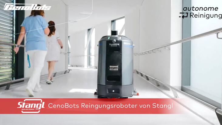 reinigt leise und zuverlässig, CenoBots L4 autonomer Reinigungsroboter von Stangl reinigt im Krankenhaus