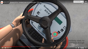 Vorschaubild Video Hako Scrubmaster B75-R von Stangl zu Produkteigenschaften und Einsatzbereichen der Aufsitz-Reinigungsmaschine