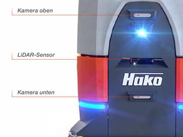 Die autonome Bodenreinigungsmaschine Hako B75i von Stangl ist mit Sensoren und Kameras ausgestattet, damit wird die Umgebung gescannt und Hindernisse erkannt