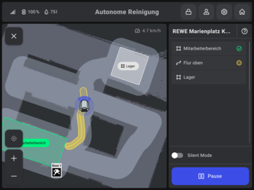 Der Nutzer erlernt im auto-fill-in Modus der autnomen Reinigungsmaschine die Umgebung, diese wird anschließend autonom gereinigt