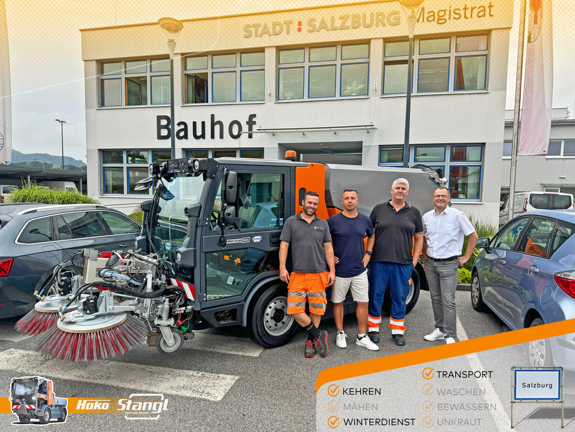 der neue Multicar von Stangl, für die Stadt Salzburg, wird zum Kehren und für den Winterdienst eingesetzt