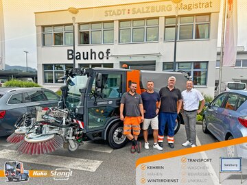 der neue Multicar von Stangl, für die Stadt Salzburg, wird zum Kehren und für den Winterdienst eingesetzt