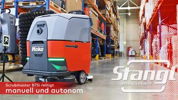 Video autonome Bodenreinigungsmaschine Hako Scrubmaster B75i reinigt komplett selbständig und autonom im Hochregallager