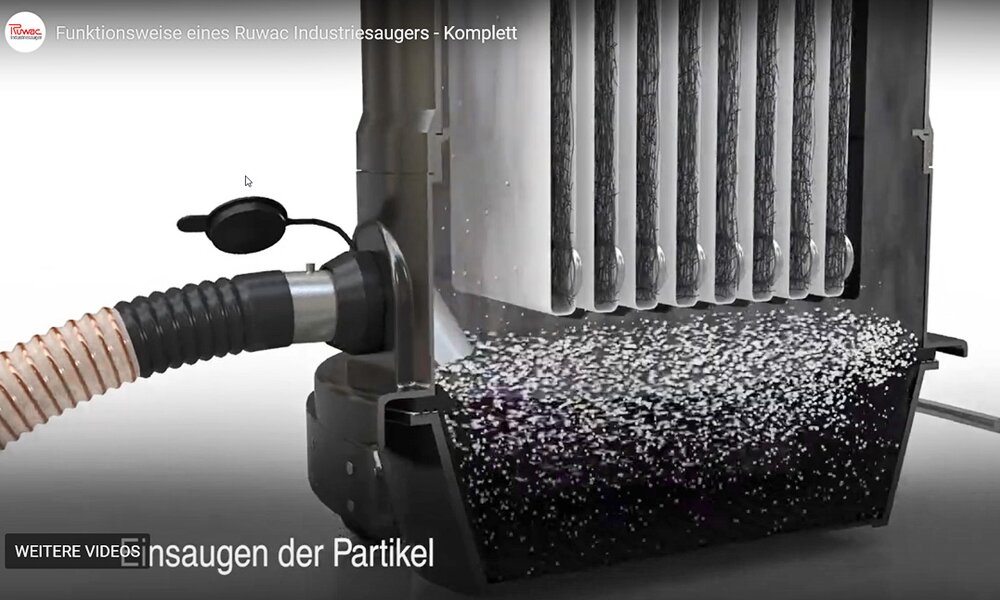 Vorschaubild zum Video Ruwac Industriesauger R01-R Zubehör, Anschlüsse, Filterabreinigung, Entsorgung und mehr