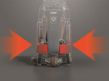 Darstellung der geringen Durchfahrtsbreite der Reinigungsmaschine B75-R von Stangl