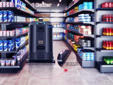 Der CenoBots L4 von Stangl reinigt bis auf 3 cm genau an der Wand und passt seine Kartierung dynamisch an die Umgebung an.