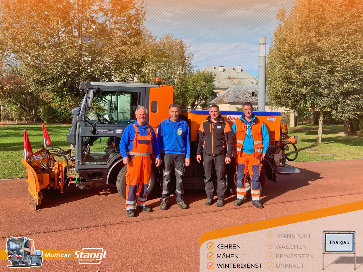 neuen Multicar Geräteträger von Stangl, zum Kehren, Mähen und für den Winterdienst an Gemeinde Thalgau übergeben
