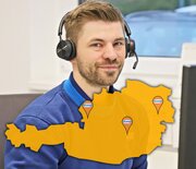 Dominik Huber Technischer Support Stangl Kommunaltechnik mit Österreich Landkarte